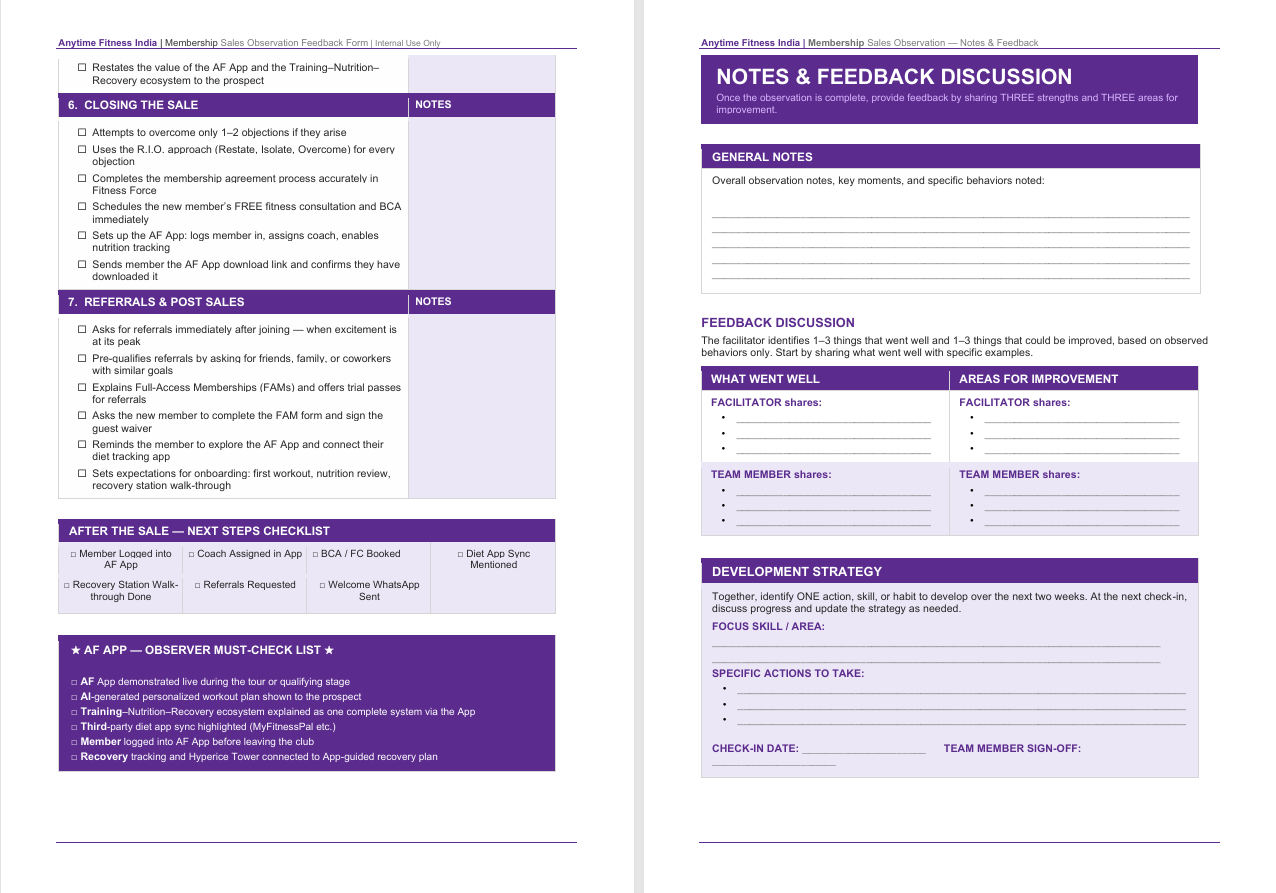 Sales Observation Form Book