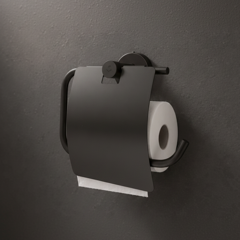 Stainless Steel Toilet Paper Holder with Flap (Black) - DTPR0019-B