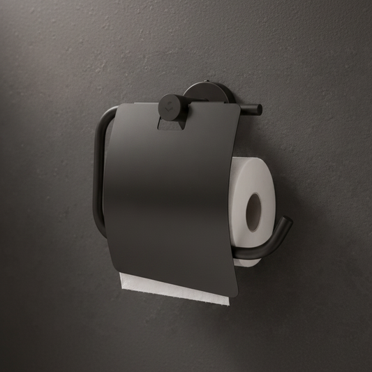 Stainless Steel Toilet Paper Holder with Flap (Black) - DTPR0019-B