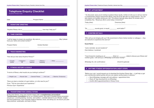 Telephone Inquiry Checklist Book