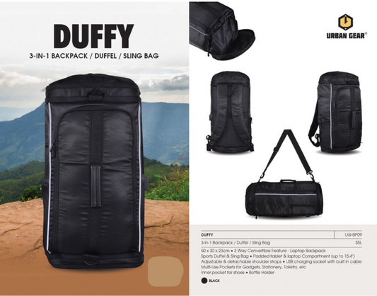 Duffy 3-in-1 Backpack / Duffel / Sling Bag – 35L (Black)